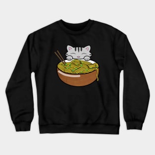 Cute cat eating ramen noodles Crewneck Sweatshirt